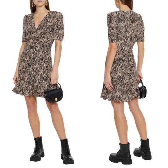 VERONICA BEARD Ried Python Print Silk Short Sleeve Mini Dress - Picture 2 of 9
